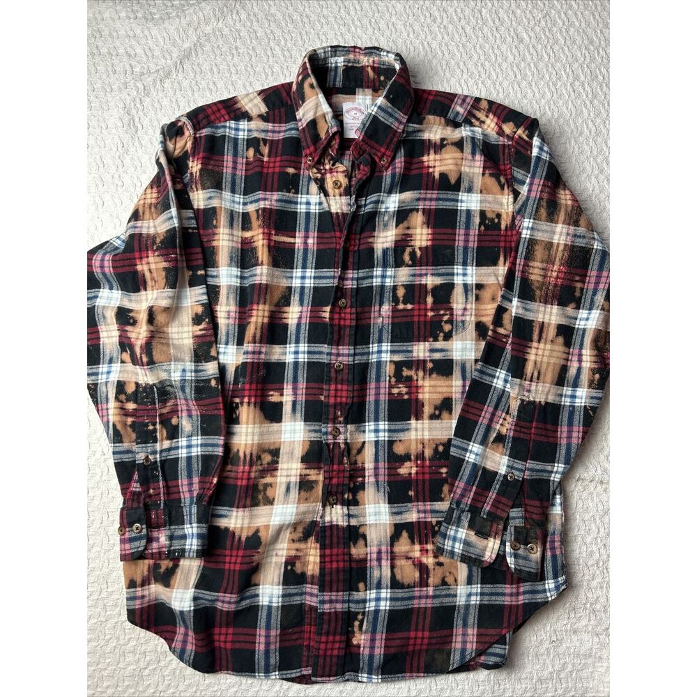 Men’s Brooks Brothers Tie Dye Blk.BlueRed Plaid Flannel Shirt- Med.